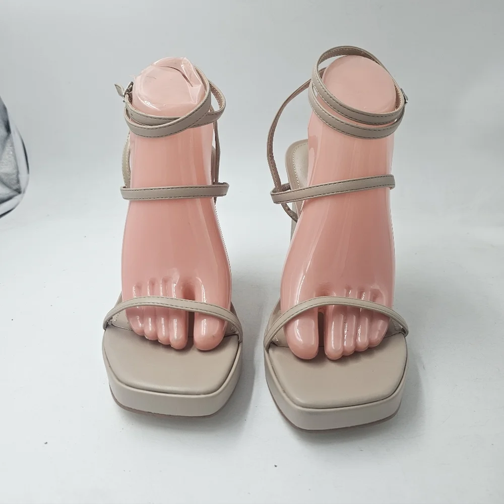 Marc Fisher Acres Strappy Platform Block Heel Sandals Nude Size 9.5 - Picture 2 of 9